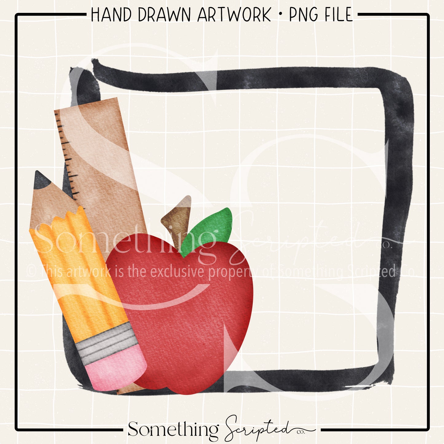 Pencil Apple Ruler Frame PNG