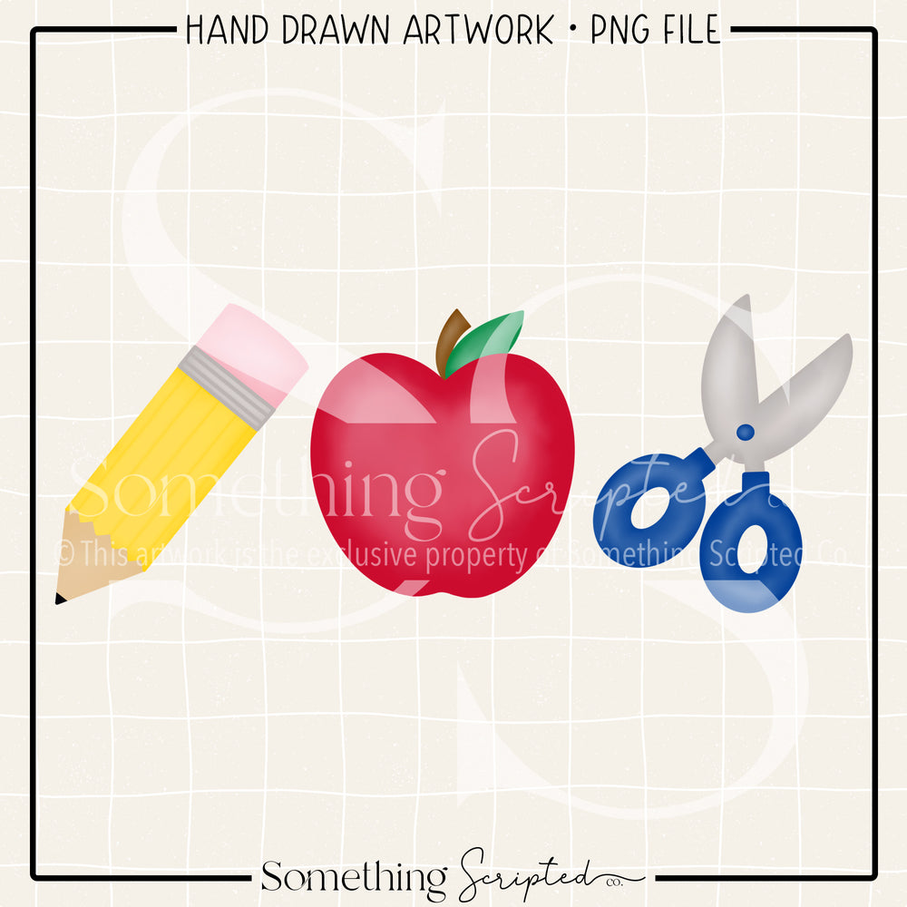 Pencil Apple Scissors PNG