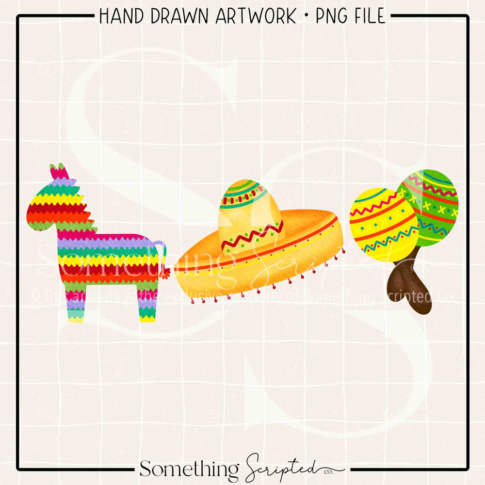 Piñata Sombrero Maracas PNG