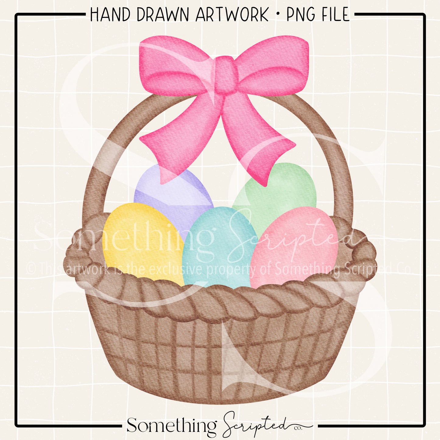 Pink Bow Easter Basket PNG