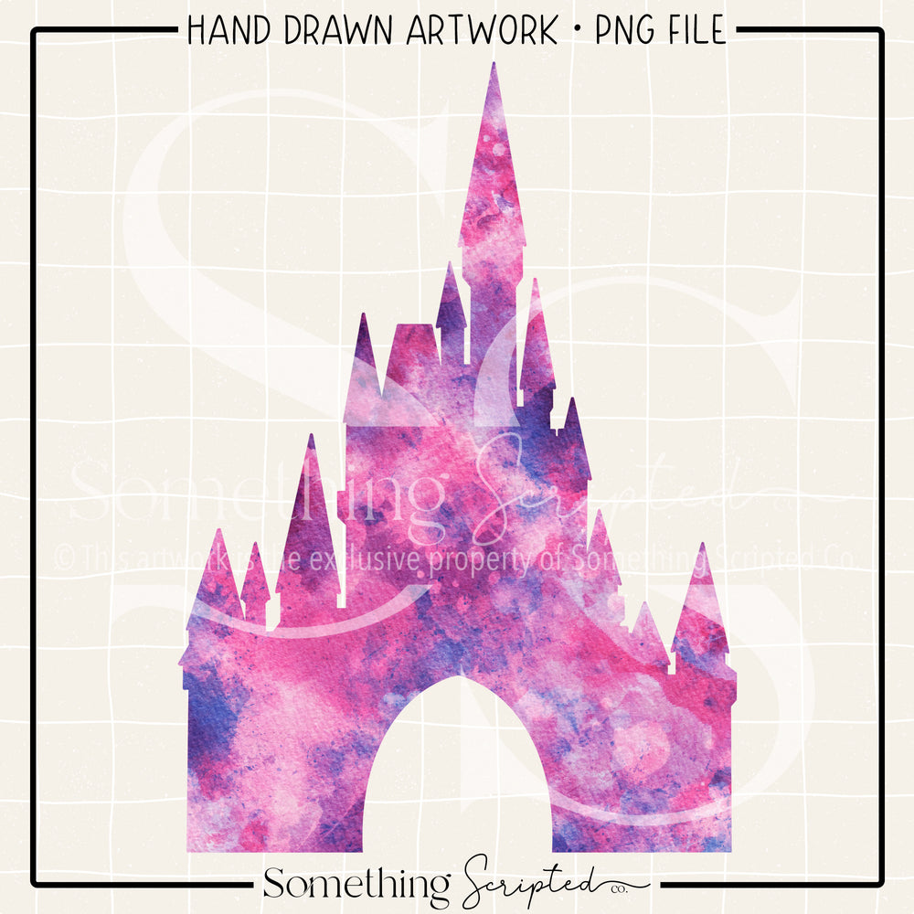 Pink Purple Watercolor Castle PNG