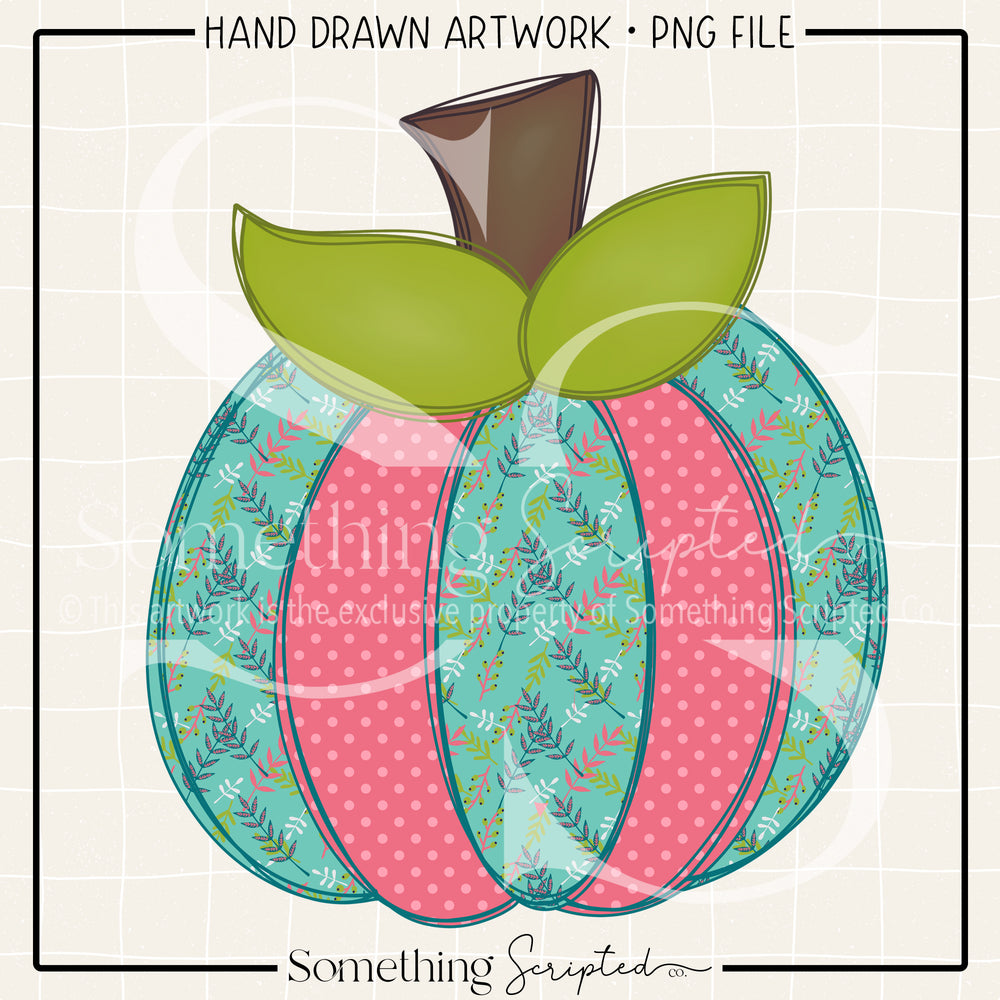 Pink Turquoise Floral Pumpkin PNG