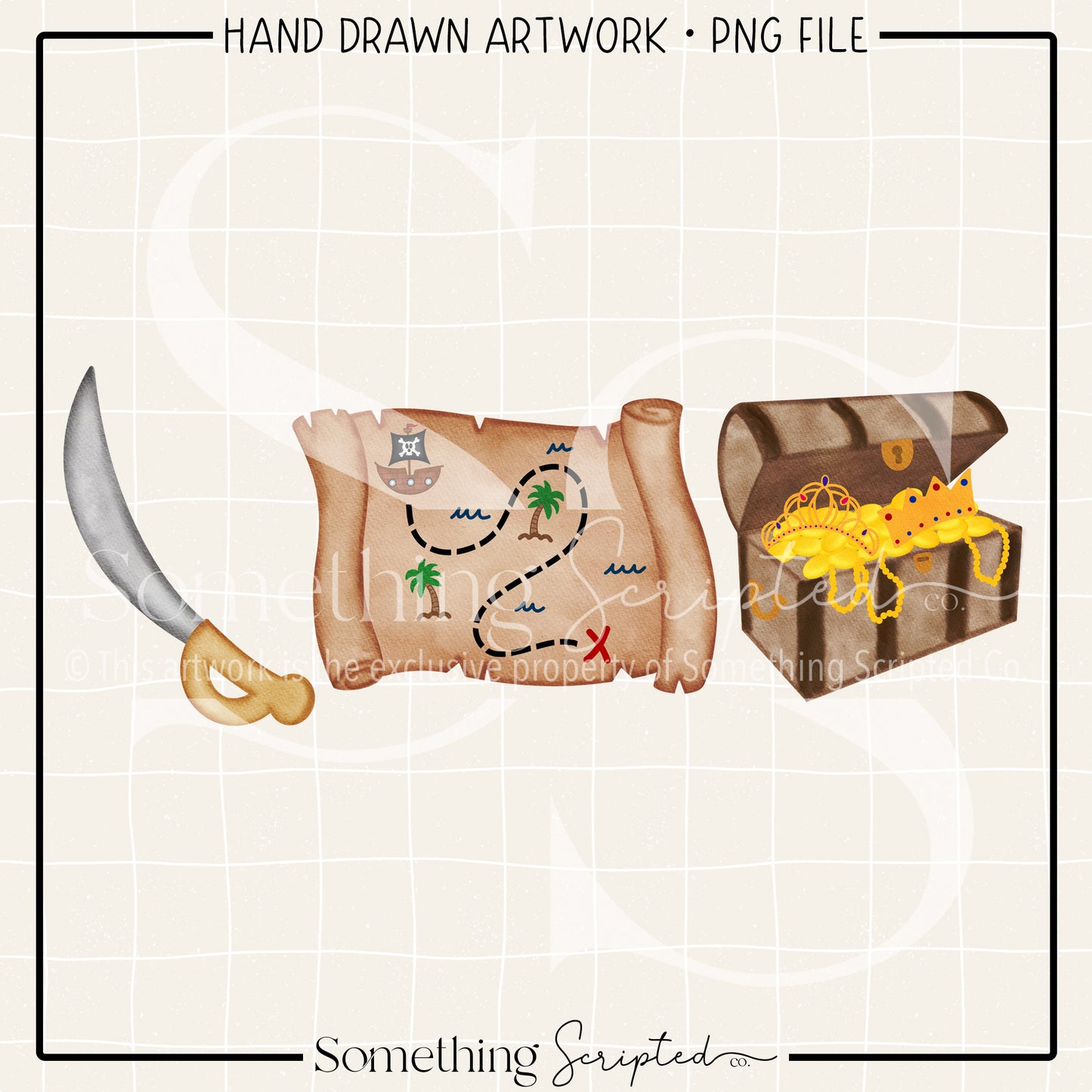 Pirate Sword Map Treasure PNG