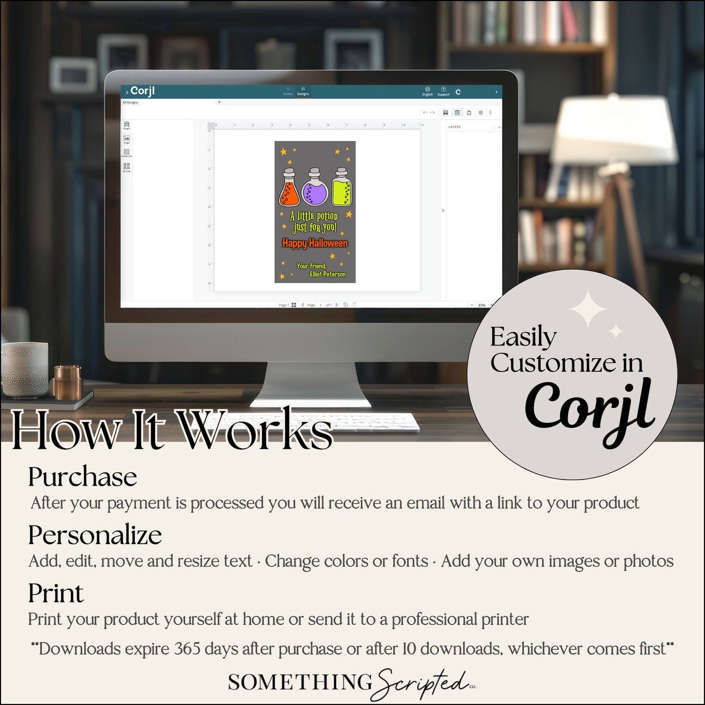 Computer screen displaying a customizable product design software with text explaining the process.