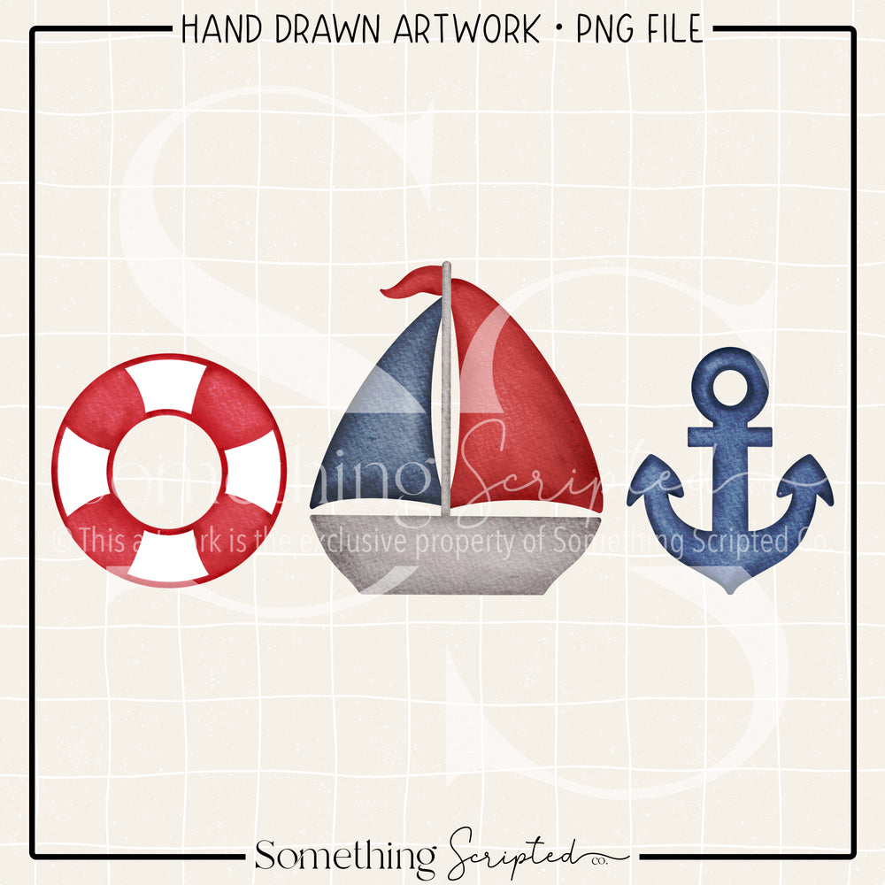 Preserver Sailboat Anchor Red Navy PNG