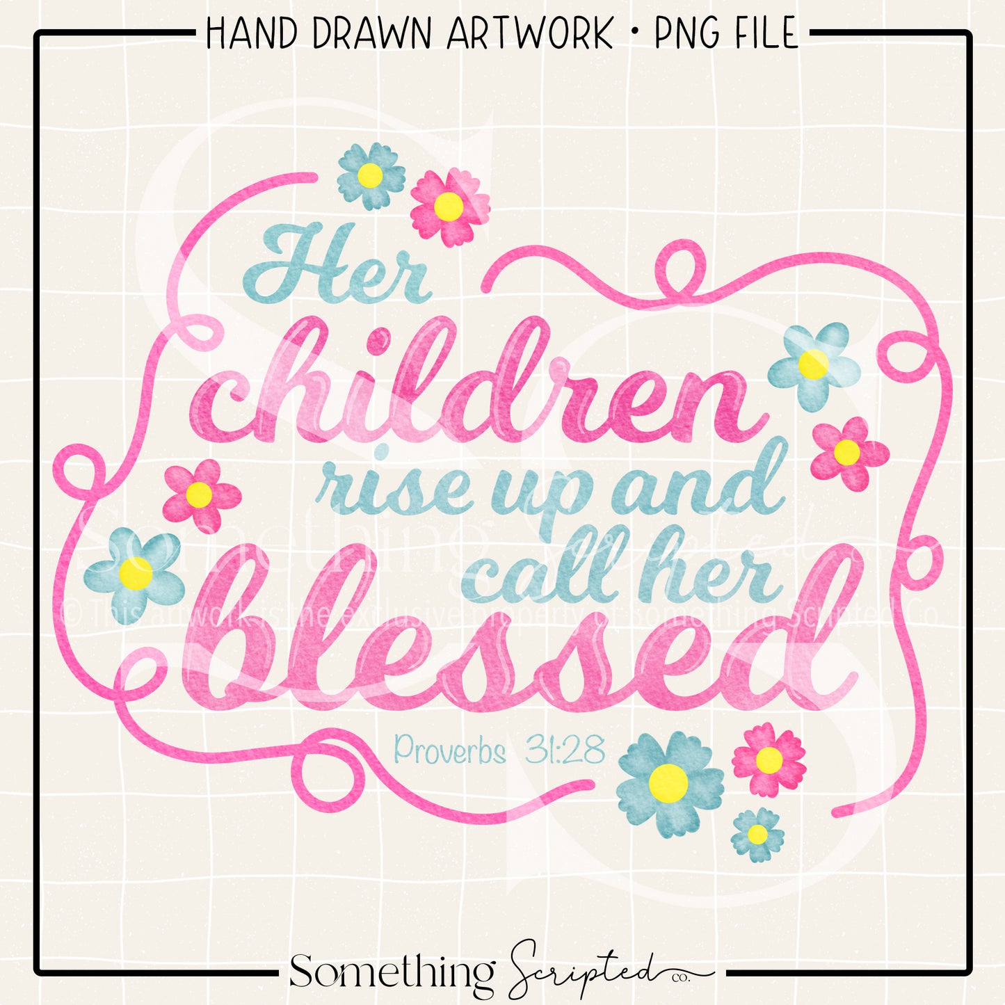 Proverbs Pink Turquoise Floral PNG