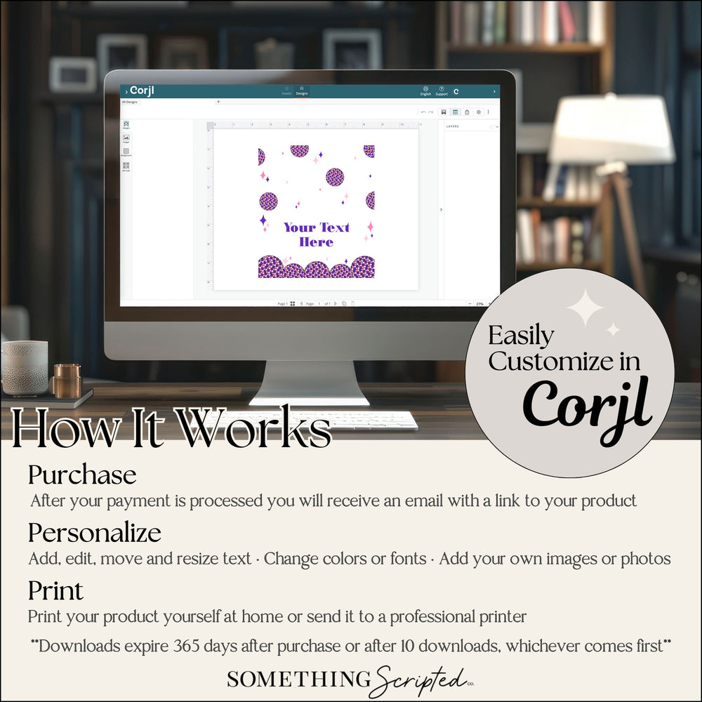 
                  
                    Computer monitor displaying a design software interface with text customization options, set against a blurred office background.
                  
                
