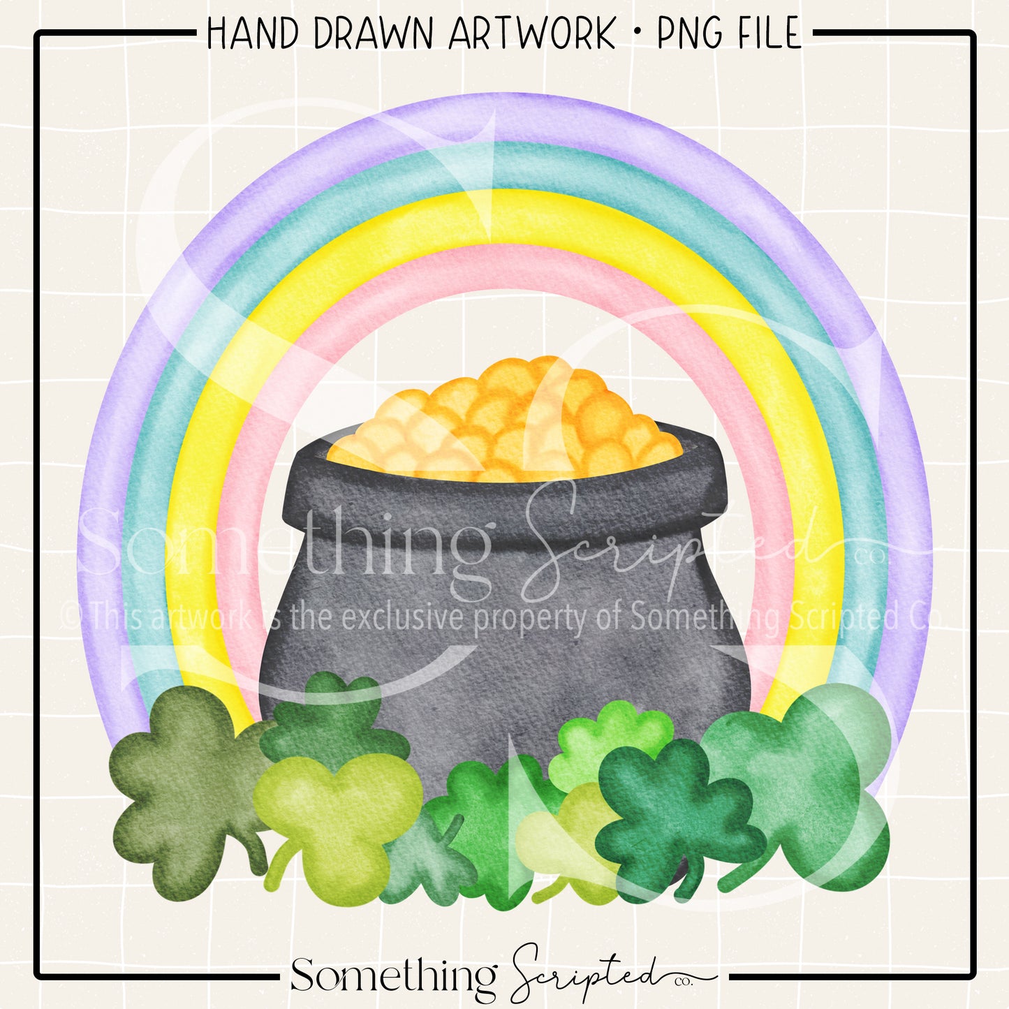 Rainbow Pot of Gold Clovers PNG