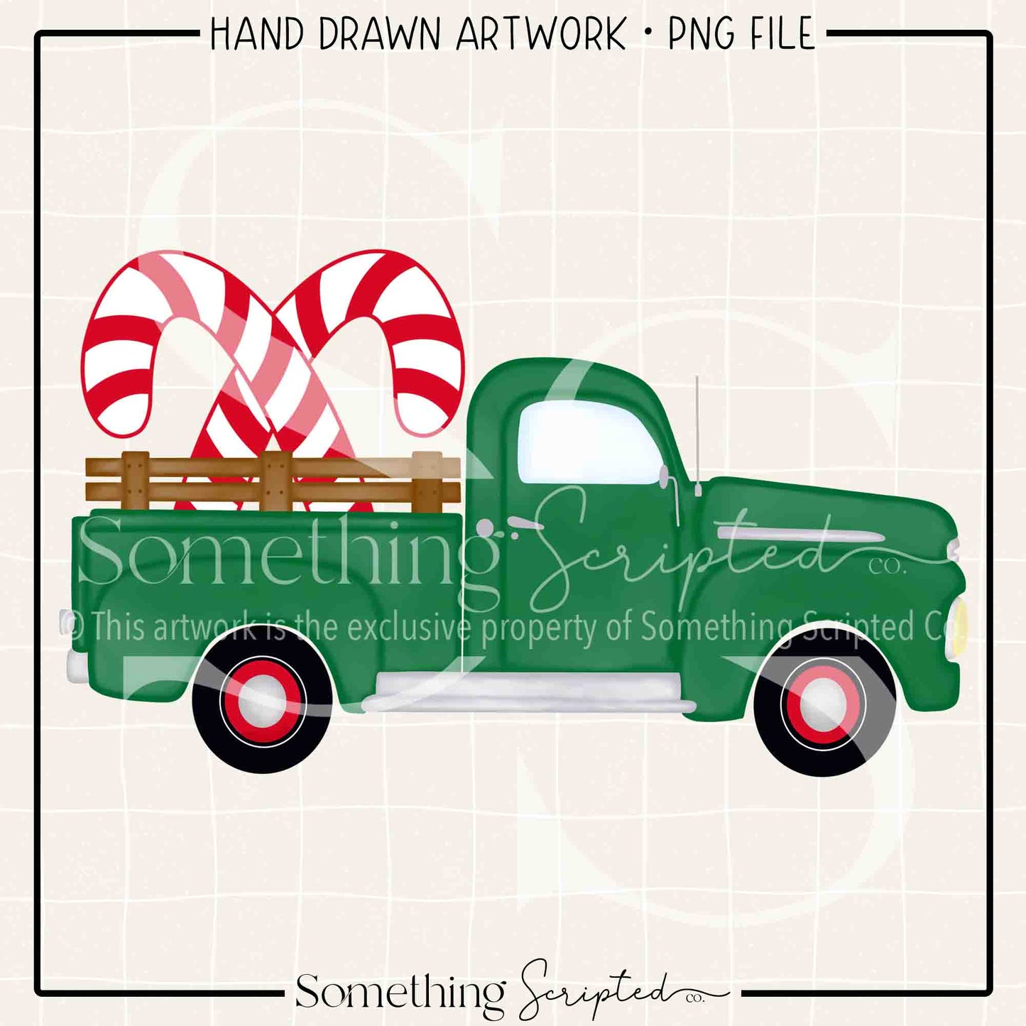 Red Candy Cane Vintage Truck PNG