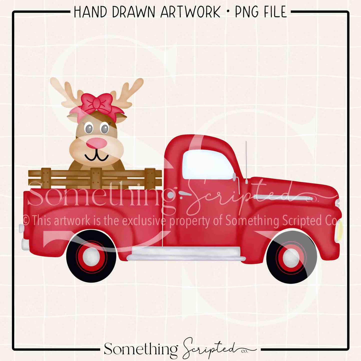 Reindeer Girl Vintage Truck PNG