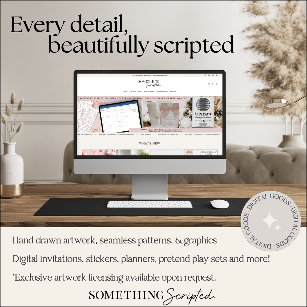 
                  
                    Computer monitor displaying a website on a desk with decorative items.
                  
                