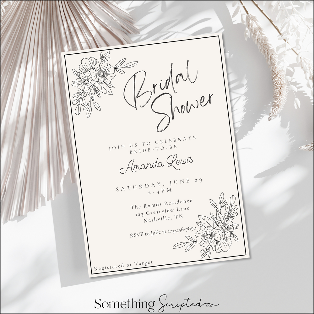 
                      
                        Black Floral Outline Bridal Shower Invitation Template
                      
                    