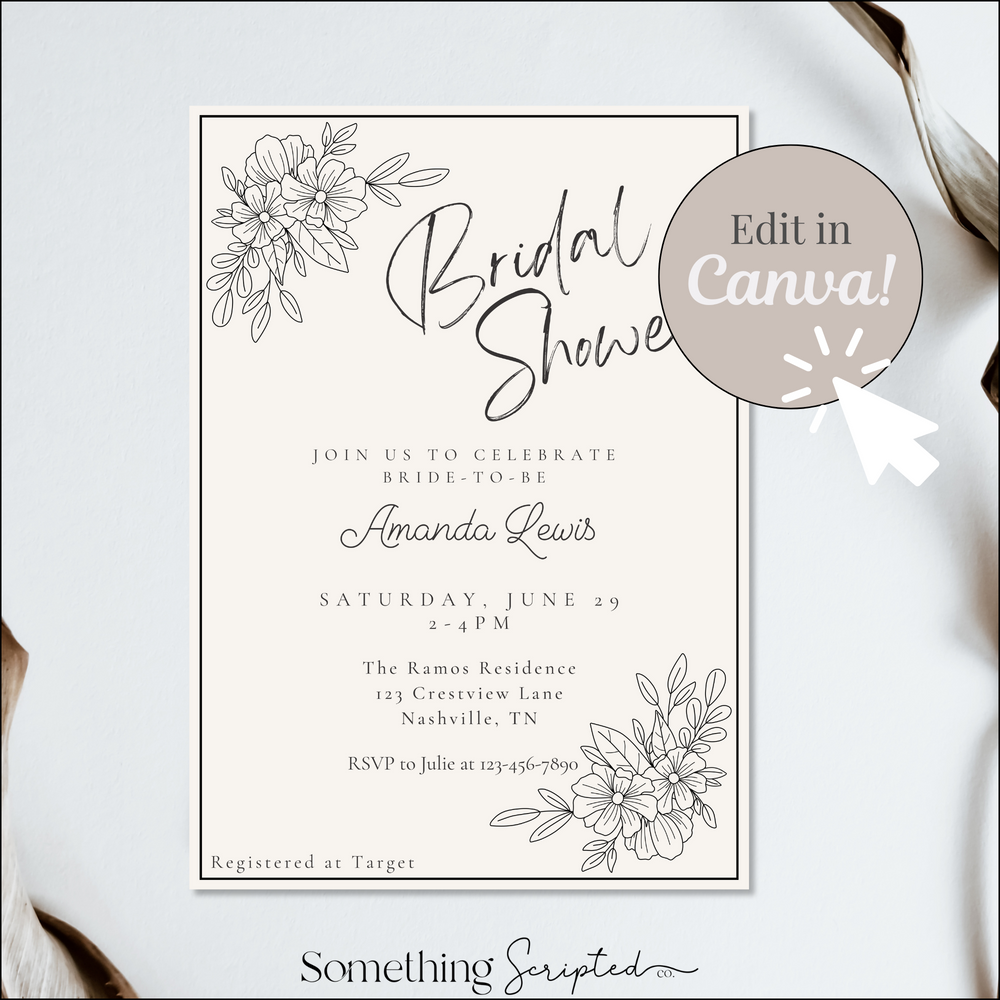 
                      
                        Black Floral Outline Bridal Shower Invitation Template
                      
                    