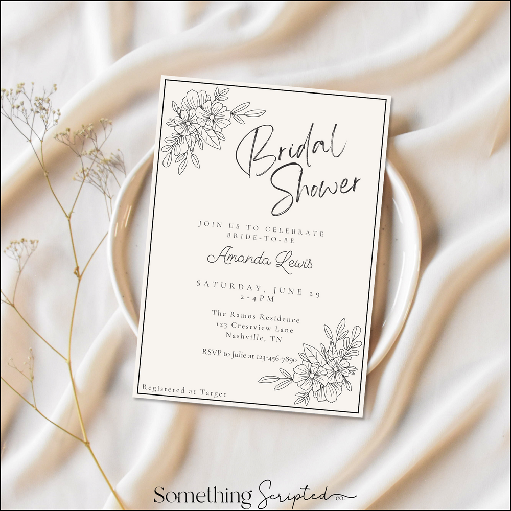 
                      
                        Black Floral Outline Bridal Shower Invitation Template
                      
                    