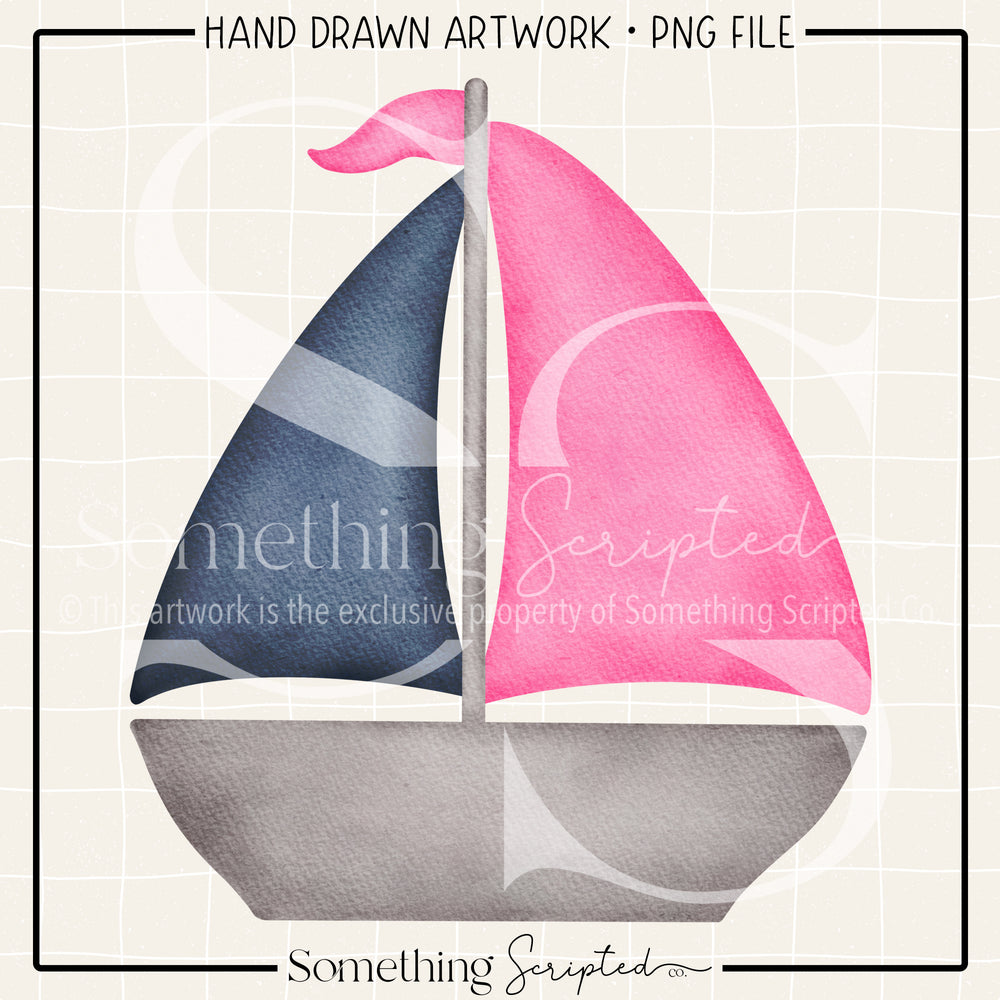 Pink Navy Sailboat PNG