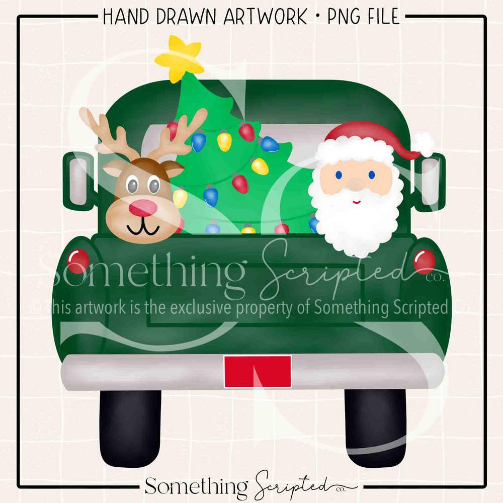 Santa Reindeer Christmas Pickup Truck PNG