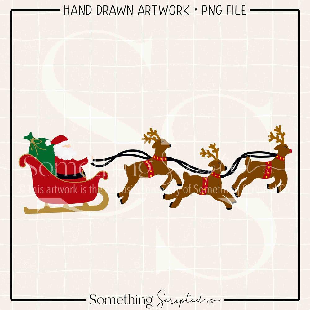 Santa Sleigh Reindeer PNG