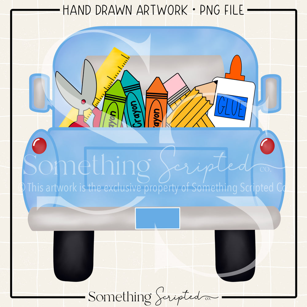 School Supplies Pickup Truck Blue PNG