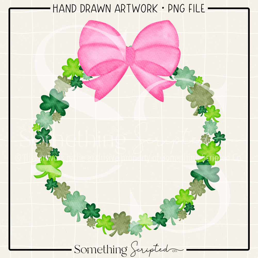 Shamrock Circle Wreath Pink Bow PNG