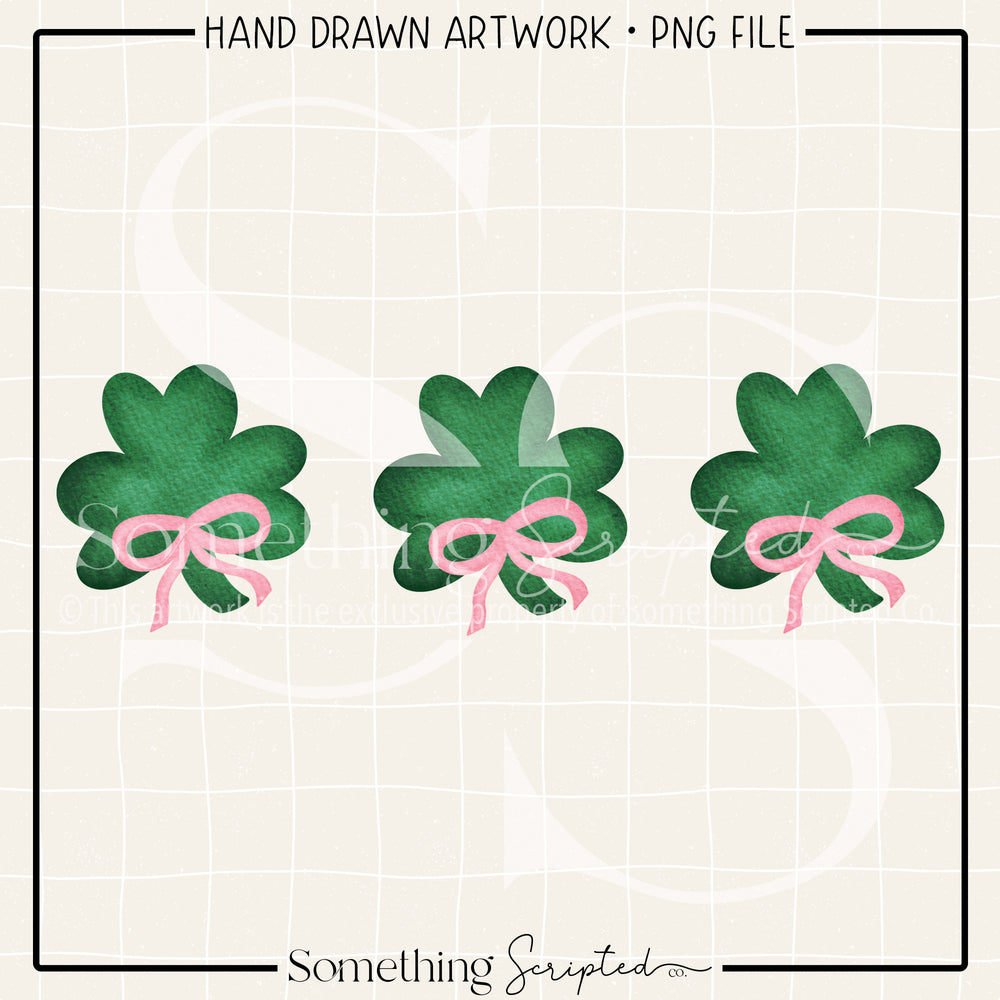 Shamrock Pink Bows Trio PNG