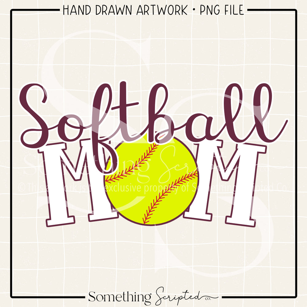 Softball Mom Maroon White PNG