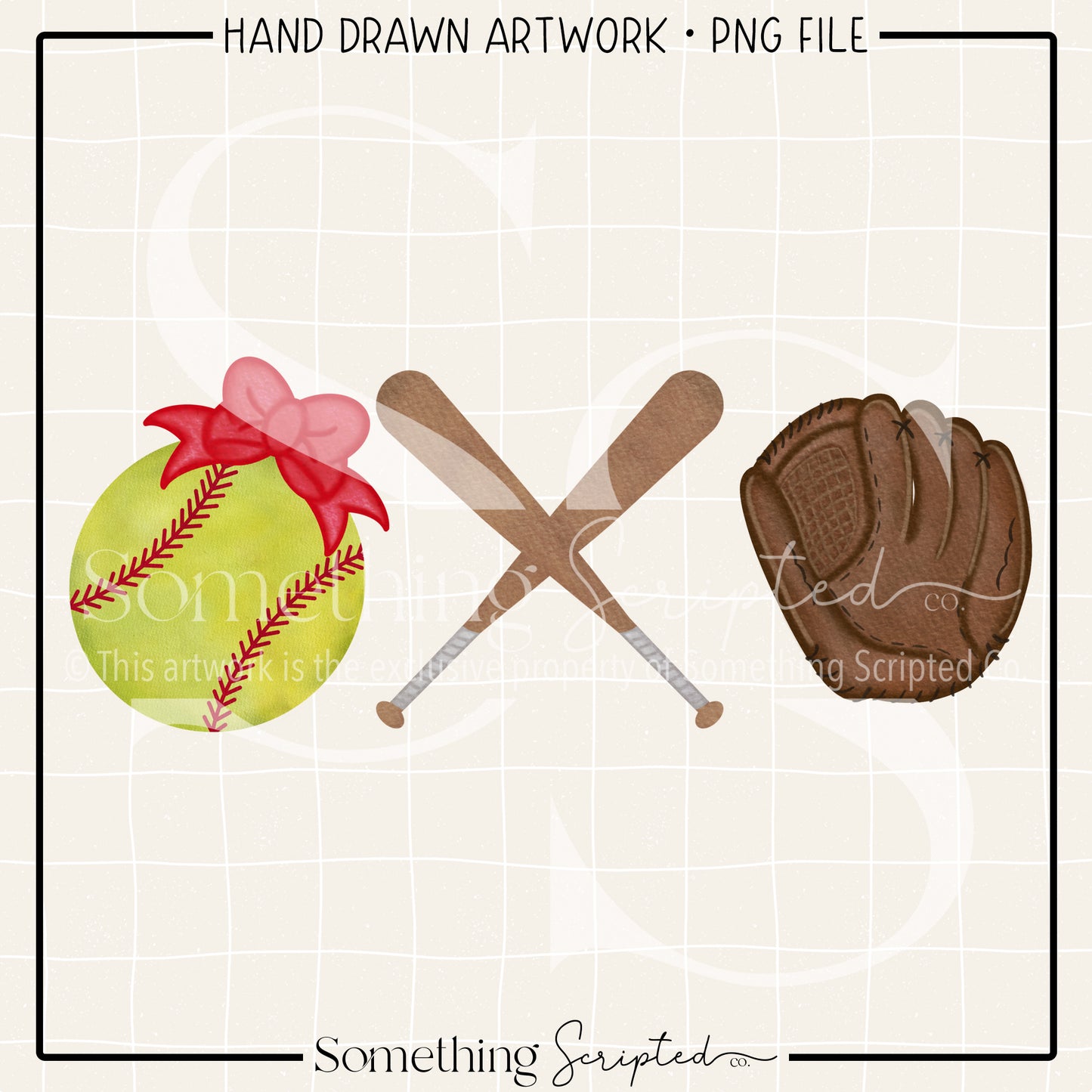 Softball Red Bow Bats Glove PNG