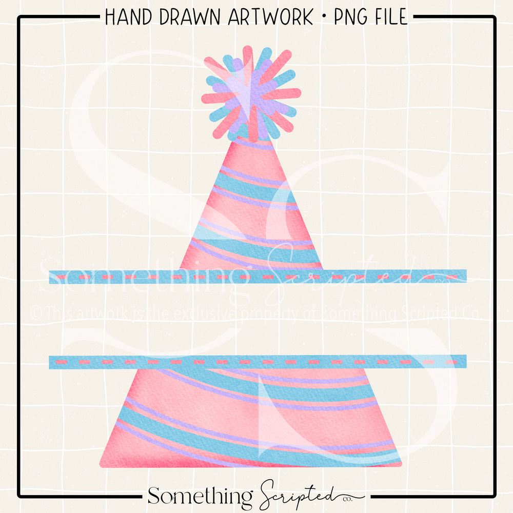 Pink Blue Split Party Hat PNG