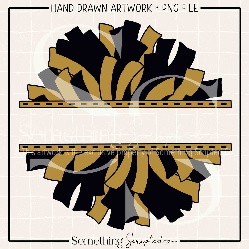 Split Pom Pom Black Gold PNG