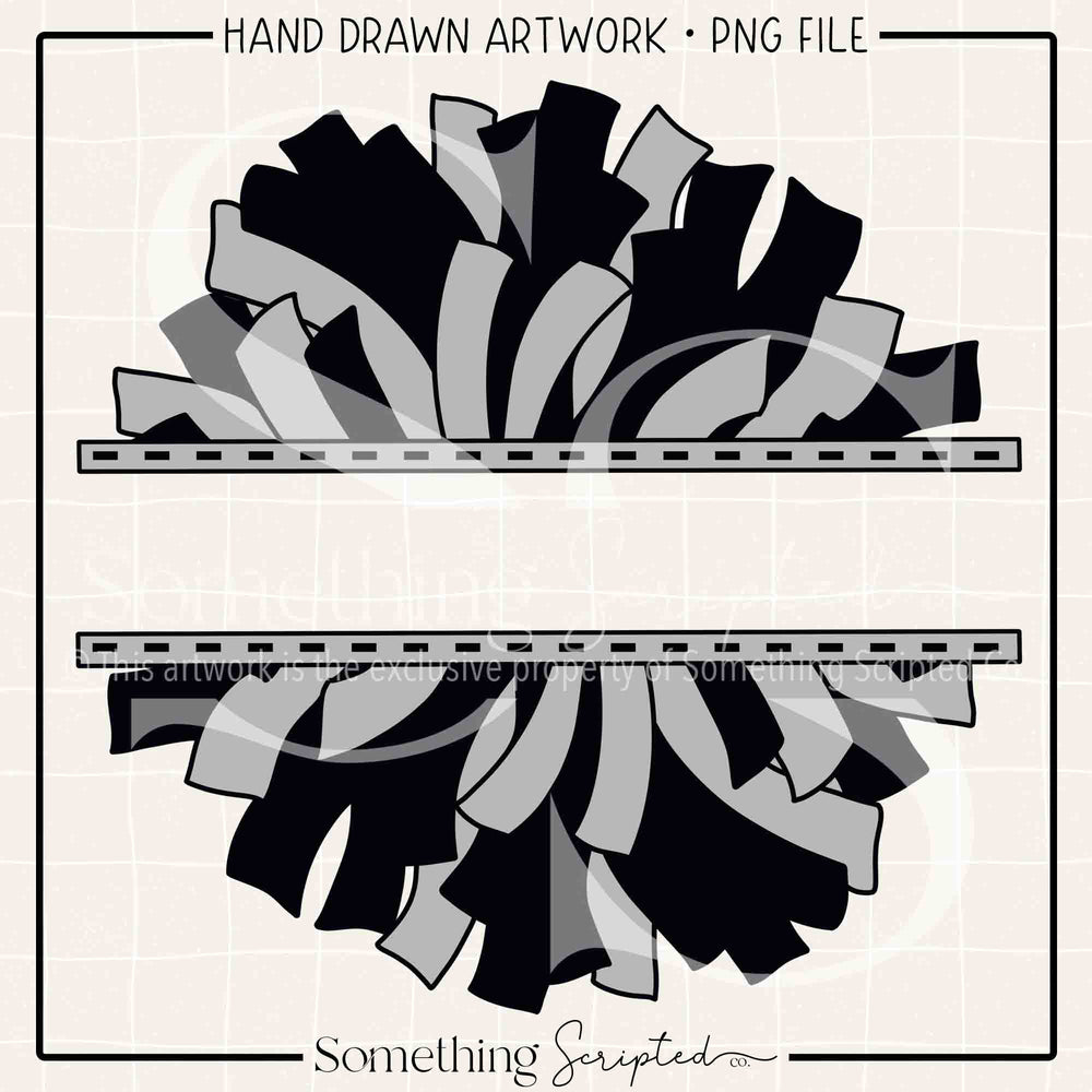 Split Pom Pom Black Silver PNG