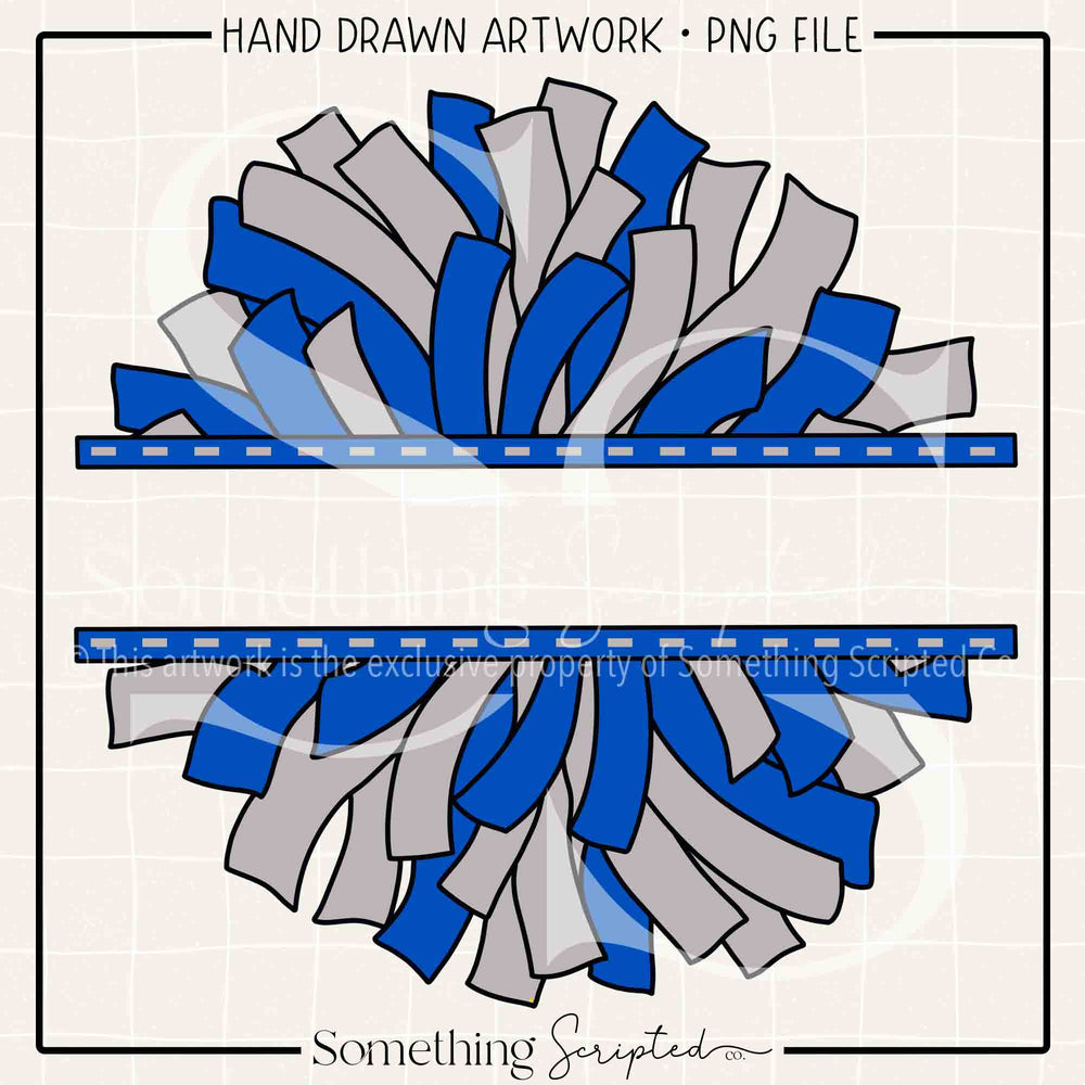 Split Pom Pom Blue Silver PNG