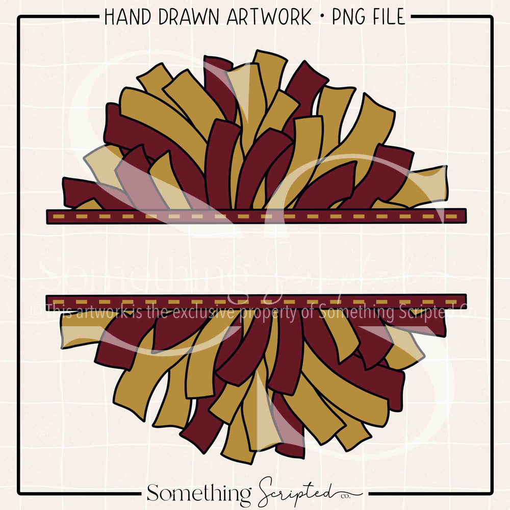 Split Pom Pom Maroon Gold PNG