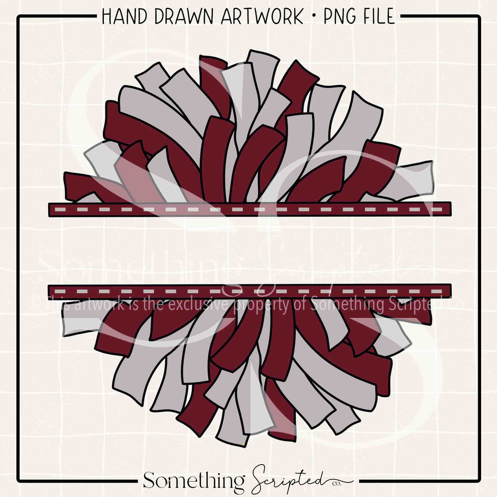 Split Pom Pom Maroon Silver PNG