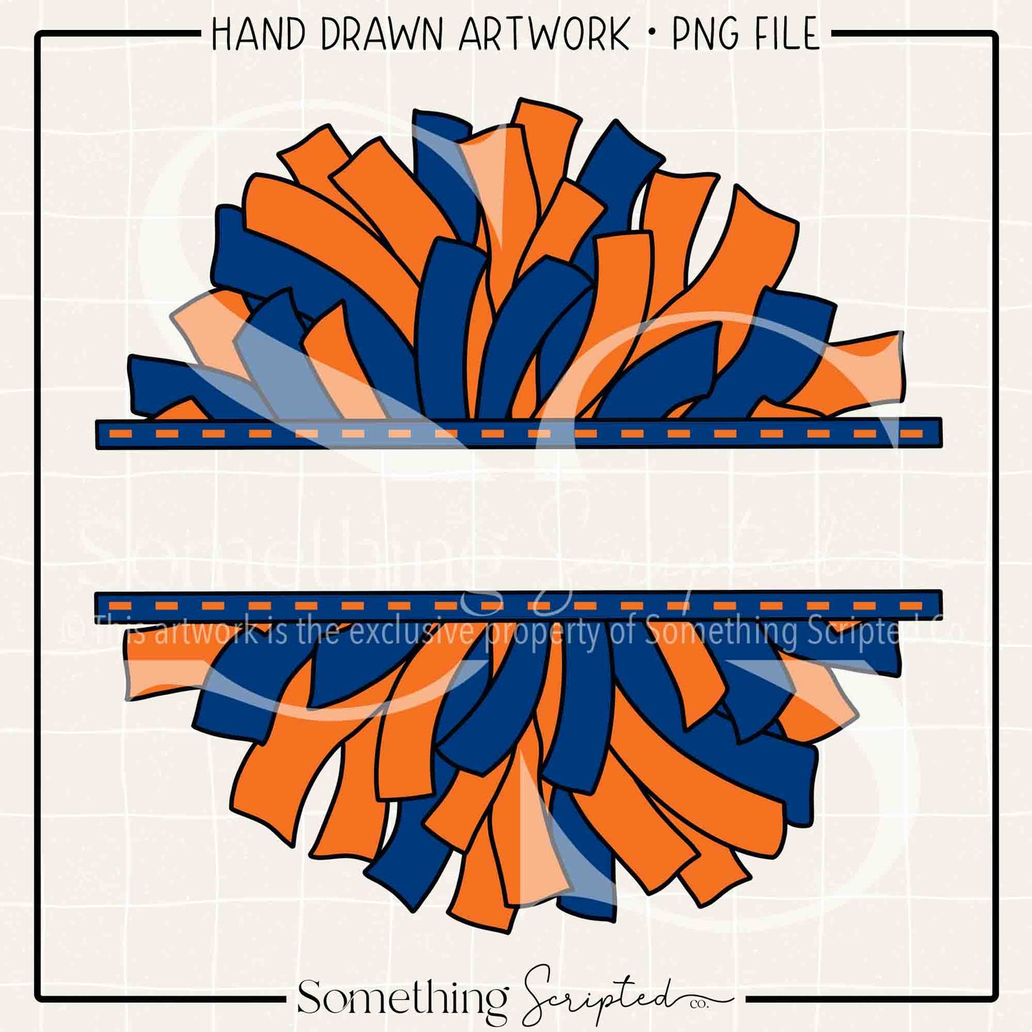 Split Pom Pom Navy Orange PNG