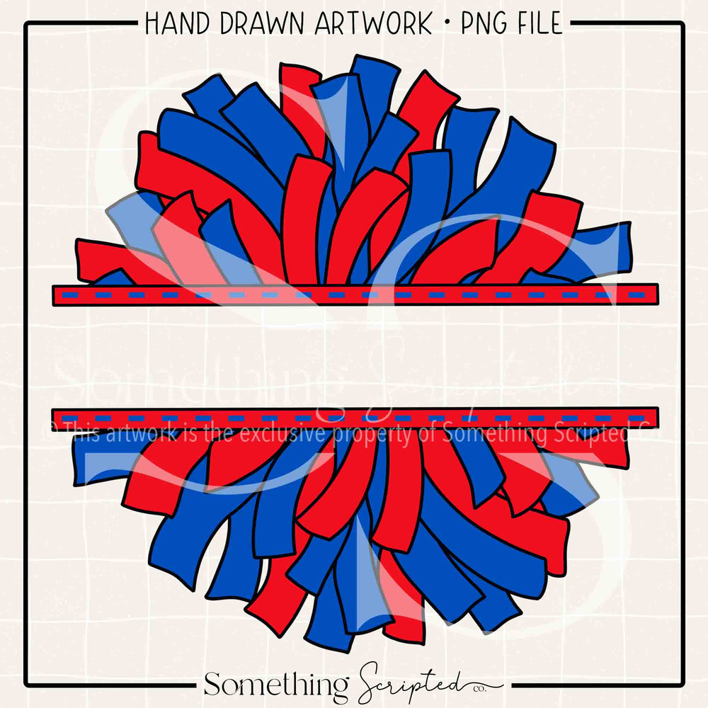 Split Pom Pom Blue Red PNG