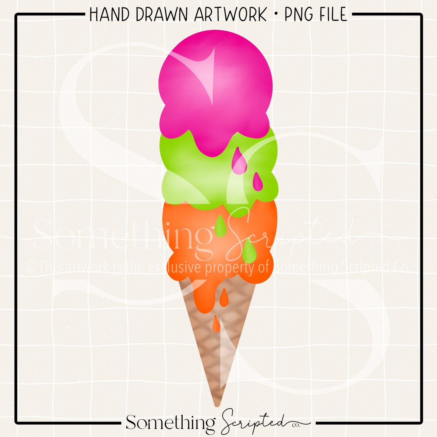 Summer Stacked Ice Cream Cone PNG