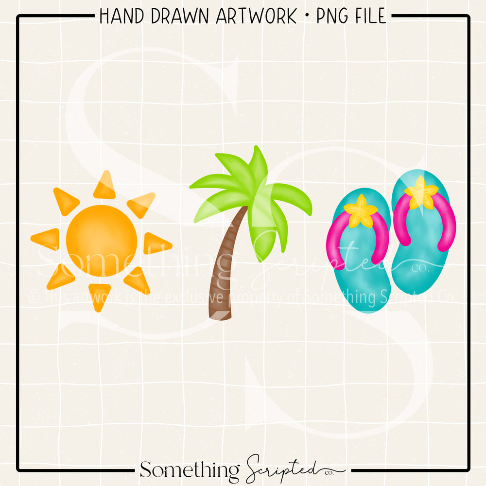 Sun Palm Tree Flip Flops PNG