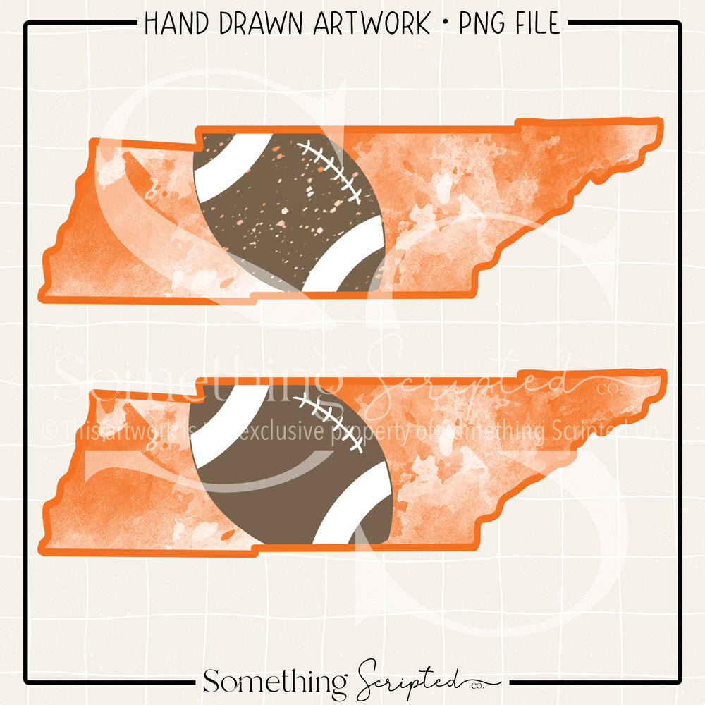 Tennessee Orange White Watercolor Football PNG