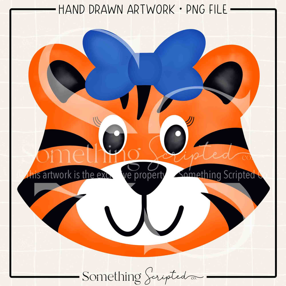 Tiger Girl Blue Bow PNG