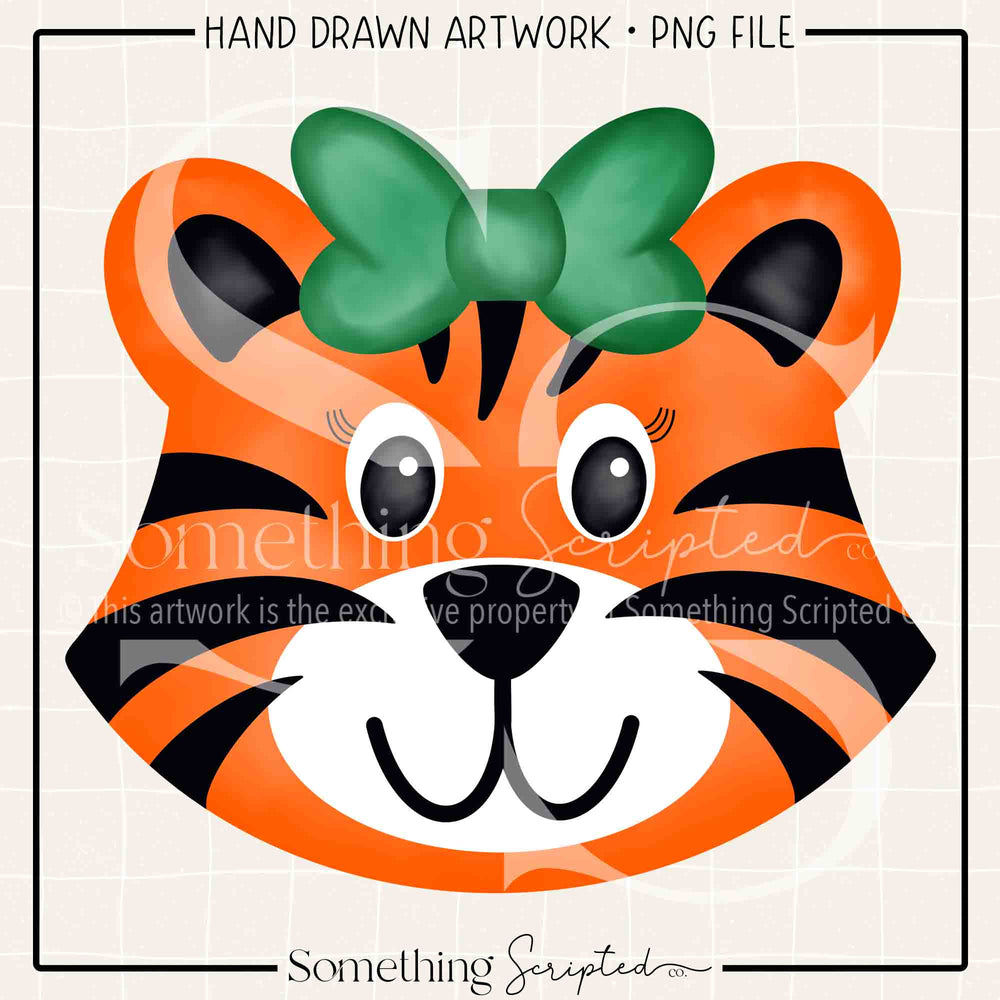 Tiger Girl Green Bow PNG