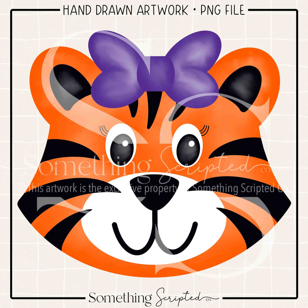 Tiger Girl Purple Bow PNG