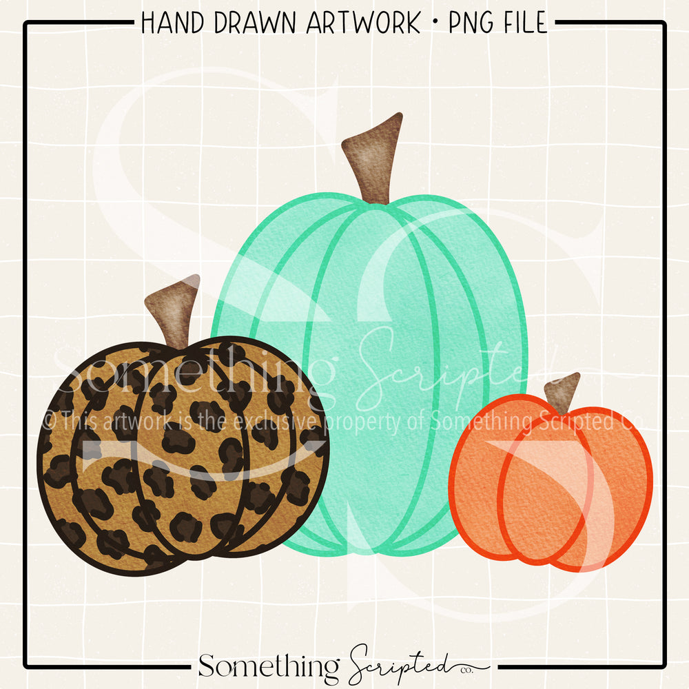 Turquoise Leopard Pumpkin Trio PNG