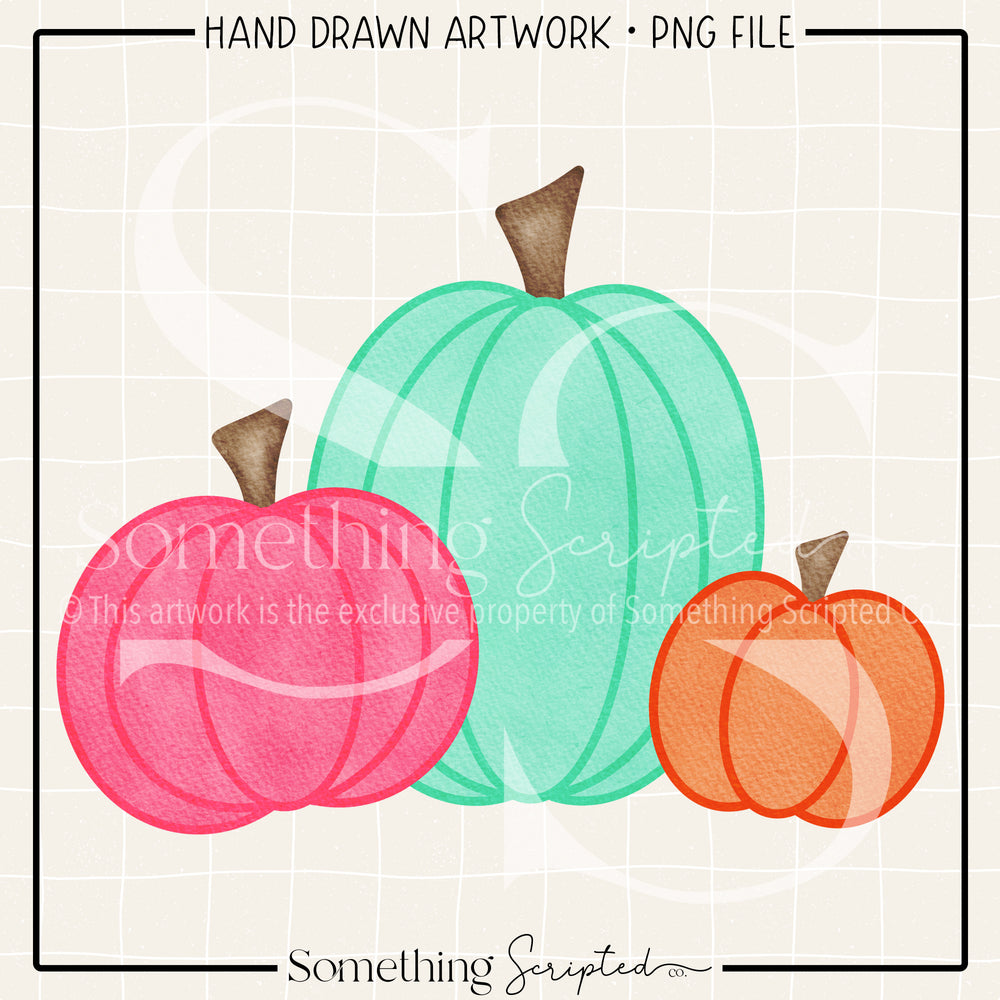 Pink Turquoise Pumpkin Trio PNG