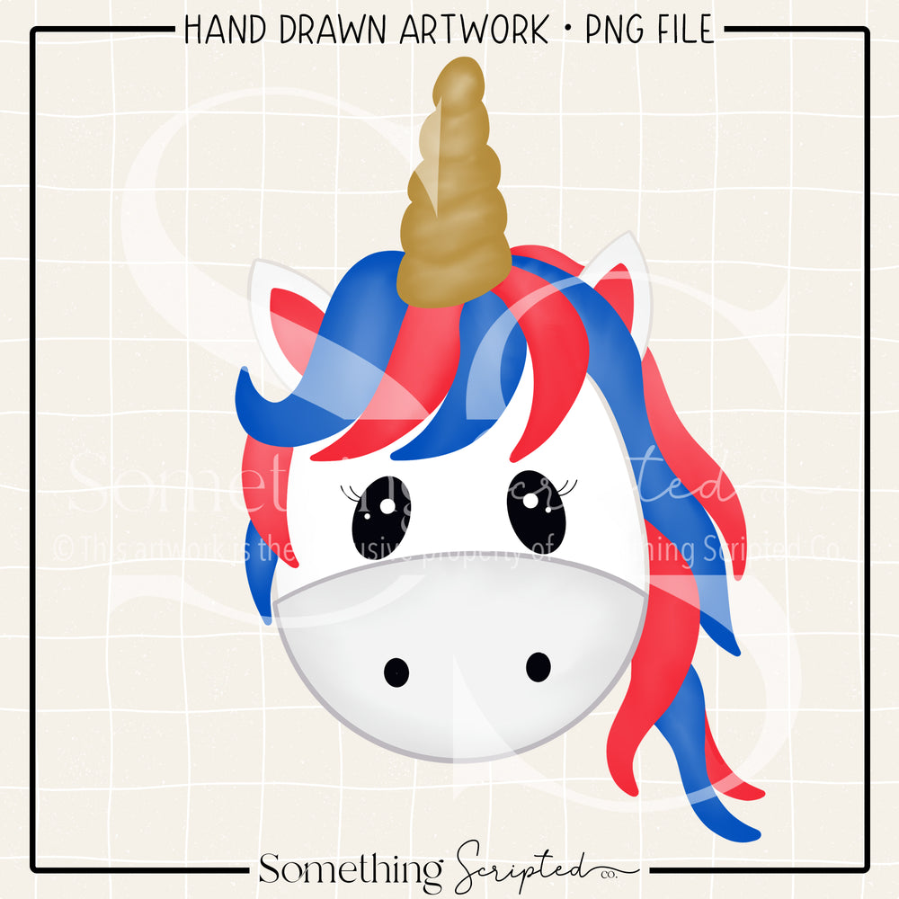 Unicorn Face Red Blue PNG