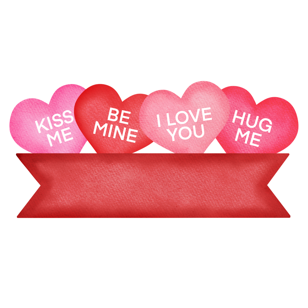 Conversation Hearts Red Banner PNG