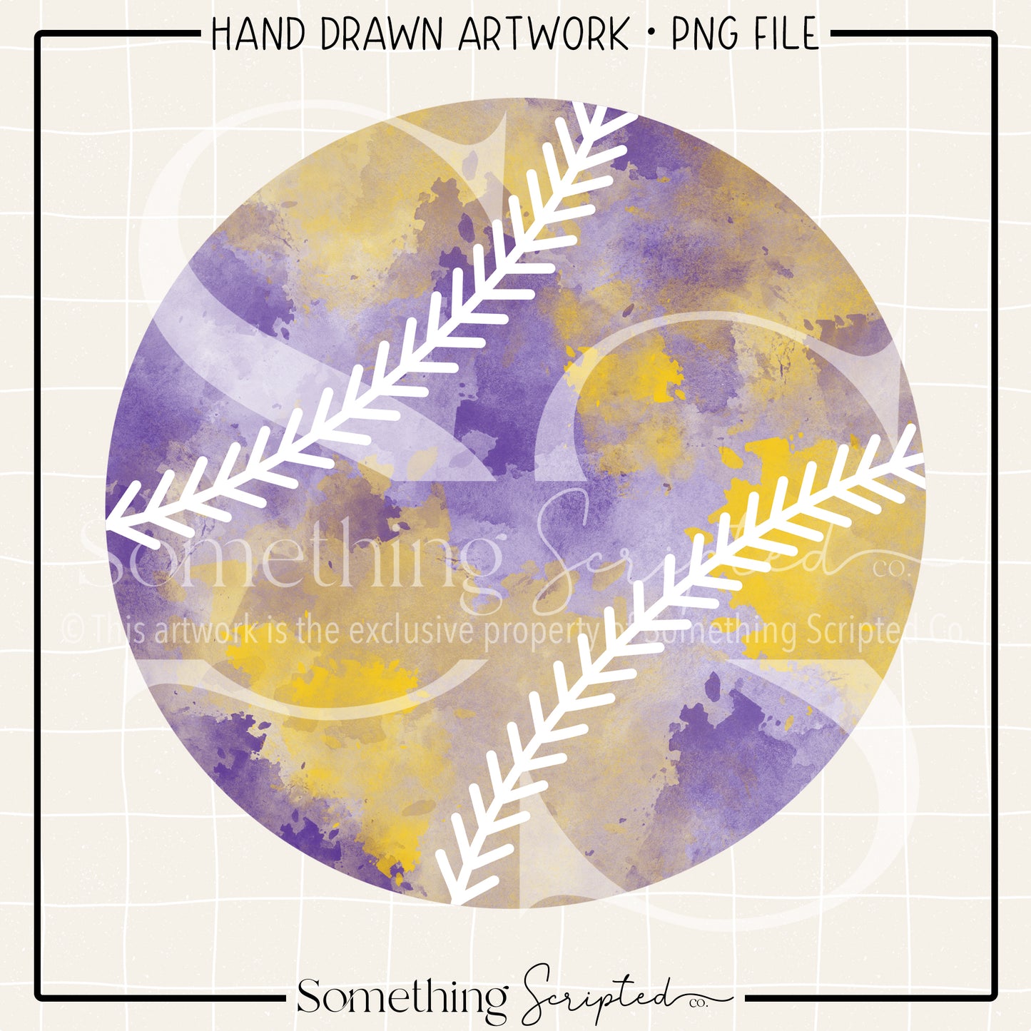 Watercolor Purple Yellow Baseball PNG