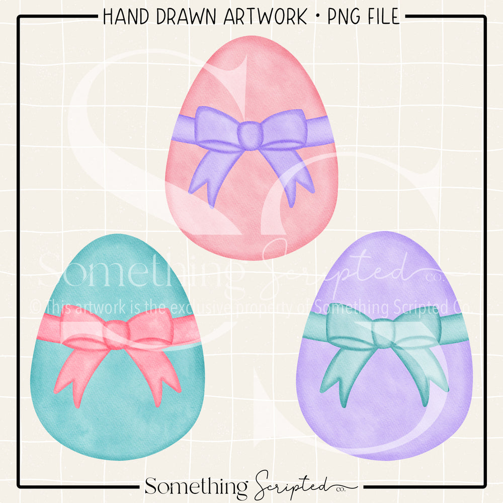 Watercolor Bow Easter Eggs PNG