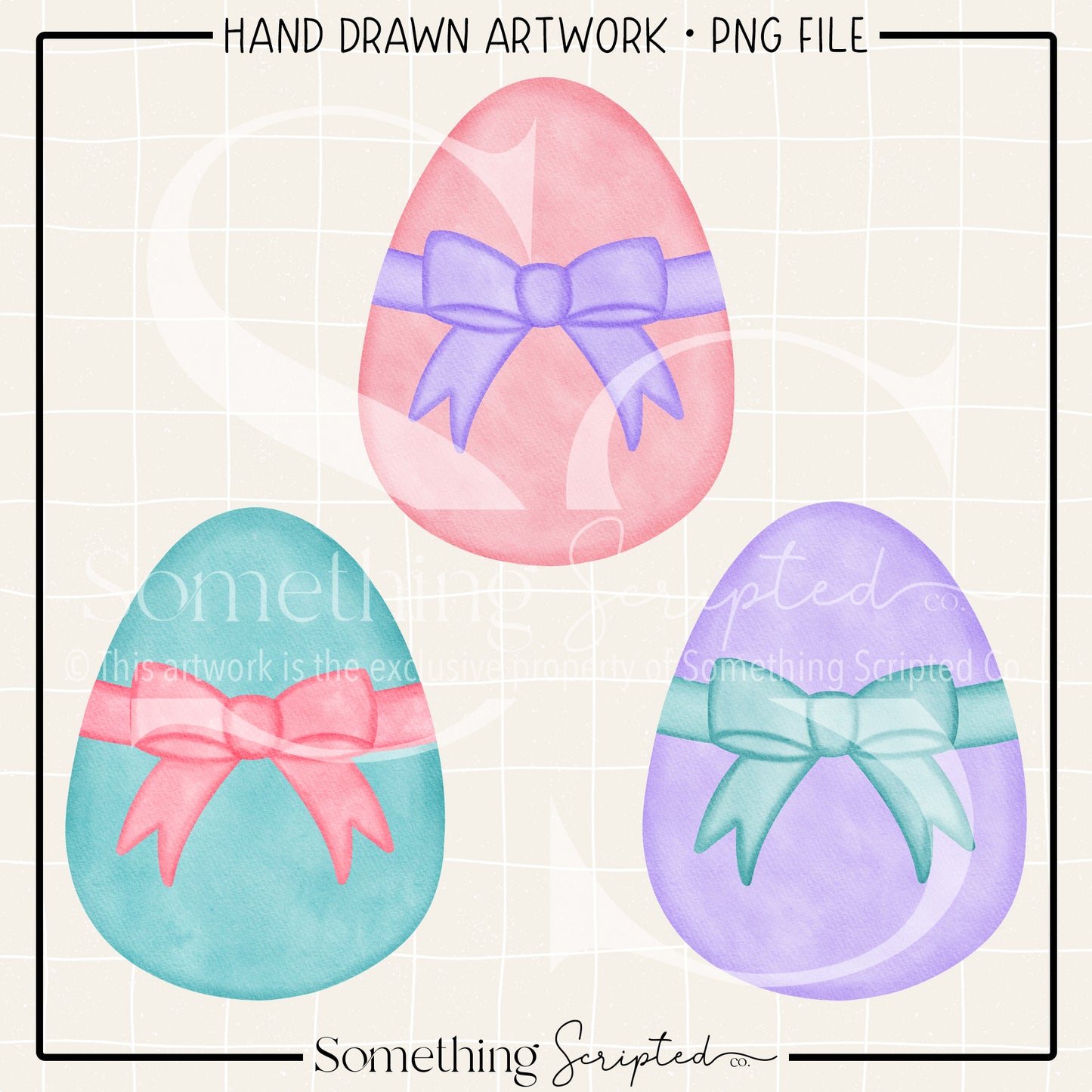 Watercolor Bow Easter Eggs PNG