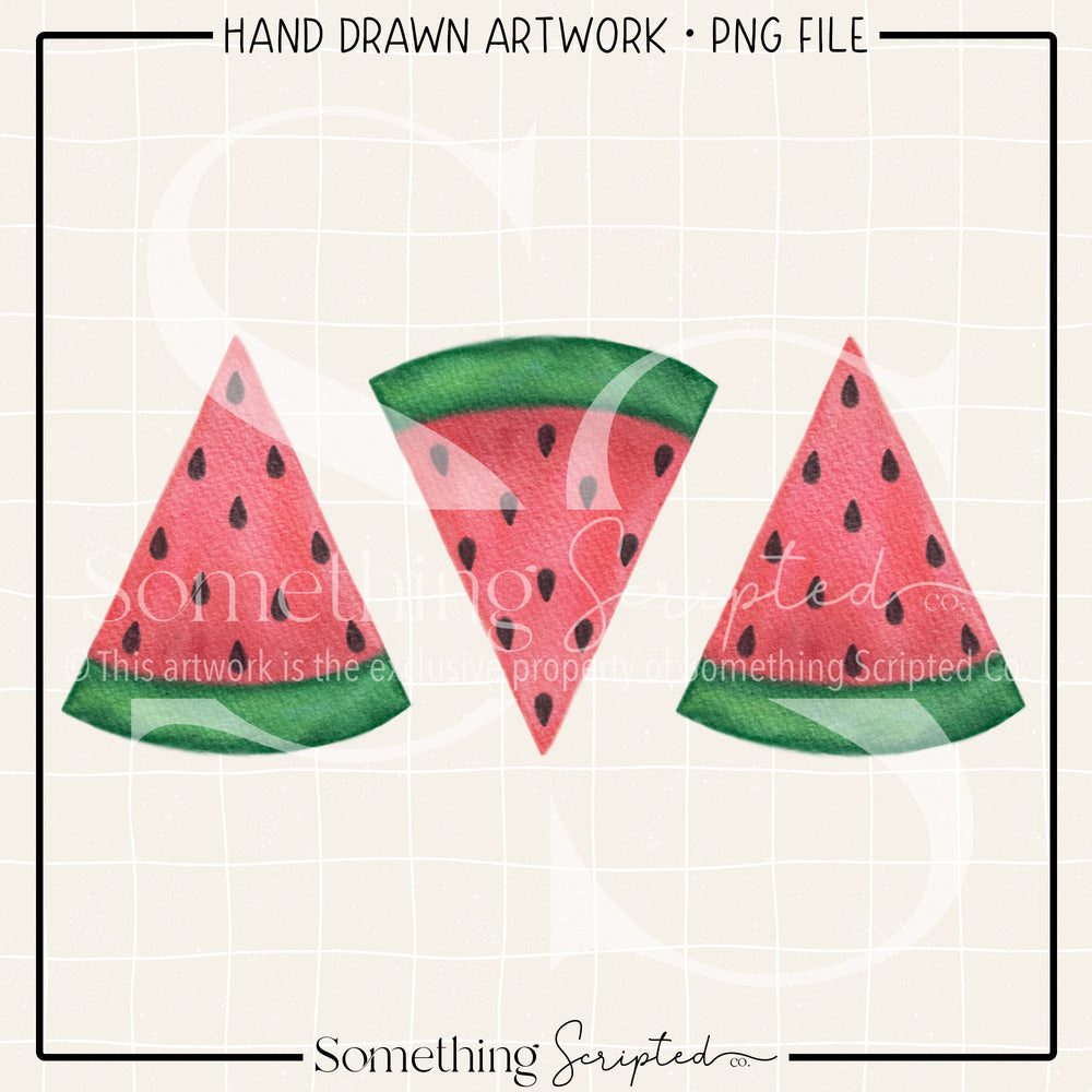 Watercolor Watermelon Trio PNG